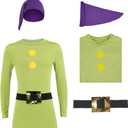 PAINEOMN The Seven Dwarfs Shirt Costume Sneezy Doc Bashful Grumpy Happy Dopey Sleepy T-shirt with Hat Belt Halloween Cosplay XS