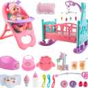 deAO 12 Baby Doll Play Set with Crib, Mobile, High Chair Feeding Accessories, Interactive Dolls for Girls Kids Pretend Play Baby Dolls 21 PCS