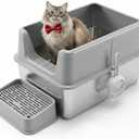 Stainless Steel Litter Box Extra Large Enclosed Cat Metal Litter Box with Lid for Big Cats High Sided Anti-Urine Leakage Non-Stick Bottom & Includes Pedal & Metal Scoop with Liner Gray