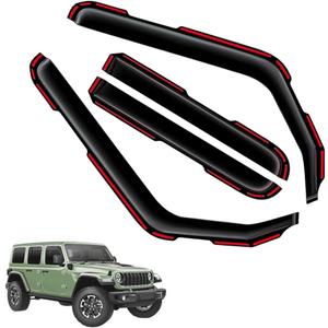 in-Channel Window Visors Rain Guards FIT Jeep Wrangler JL 2018-2025/Gladiator 2020-2025 (2018-2025) 4-Piece in-Channel Dark-Smoke Polycarbonate Vent Deflectors