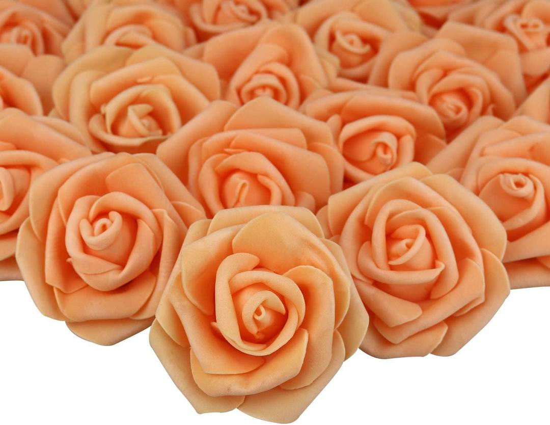 3 x 1.6 x 3 inches 100pcs DIY Real Touch 3D Artificial Foam Rose Head Without Stem for Wedding Party Home Decoration (Orange)