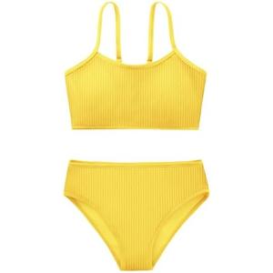 Girl's 2 Piece Swimsuit Solid Spaghetti Strap Bikini Sets Beach Bathing Suit Swimwear for Teen Kids.11-12 Y