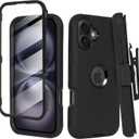 Compatible for iPhone 16 Plus Phone Case with 180-Degree Rotatable Holster, Clip Belt, and Built-in Screen Protector - Heavy Duty Military Grade Drop Protection for Ultimate Safety (Black)