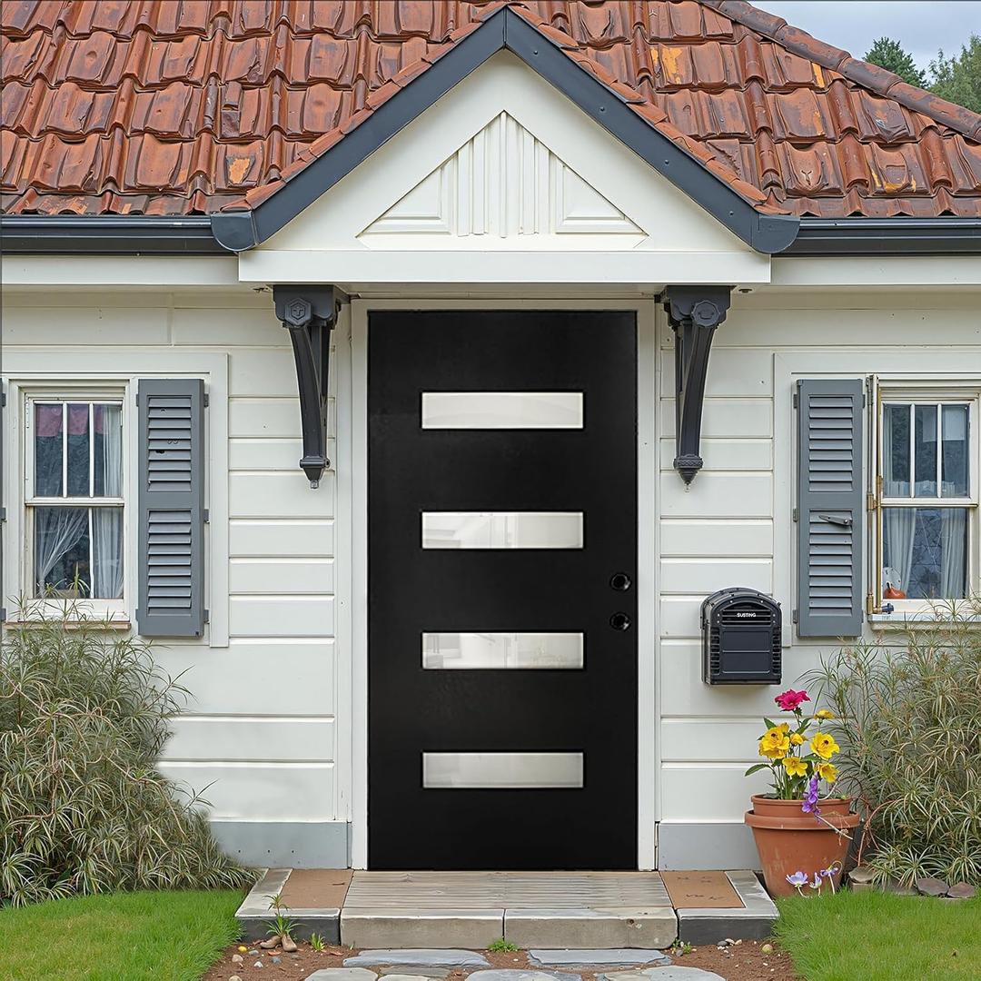 Casaphoria 36" x 80" Fiberglass Front Door with 4-9/16" Vinyl Frame,Left Hand Inswing Exterior Door with Brickmould,Contemporary Wooden Grain Knock-Down Entry Door for Home Entrance, Balck