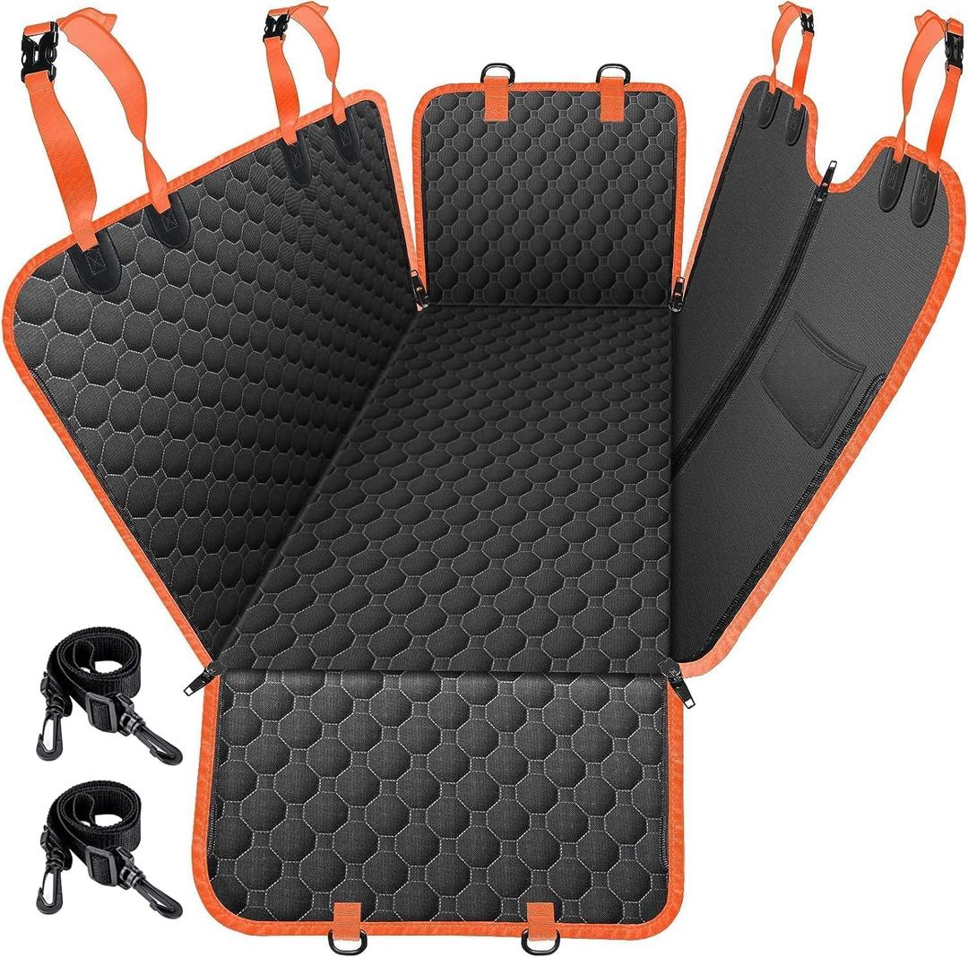 Mancro Dog Car Seat Cover for Back Seat, 2026 Upgraded 600D Heavy Duty Waterproof & Scratch-Resistant Dog Hammock for Car, Back Seat Pet Cover for Dogs with Sedan, Standard, Orange (Standard (54" W x 55" L))