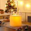 JHY DESIGN 3-Wick Glass Flameless Candles 8''High Battery Operated Dancing Flame Flickering LED Pillar Candles with 6-Hour Timer Feature Real Wax Moving Wick Candle for Home Wedding Party Festival (Large)