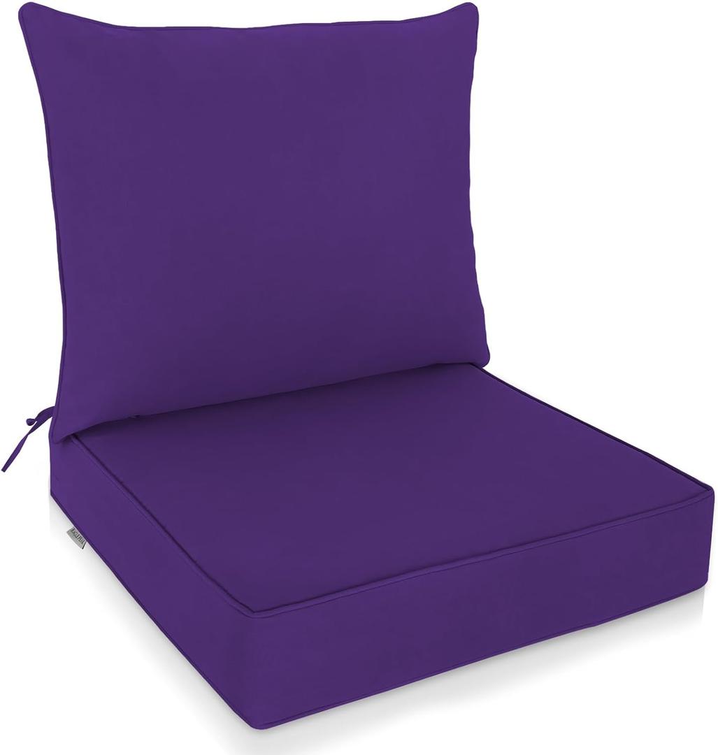 EAGLE PEAK Outdoor Deep Seat Patio Seat Cushion Set, 25 x 25 x 5 inch, 2-Piece Back Chair Cushion, Set of 1, Purple