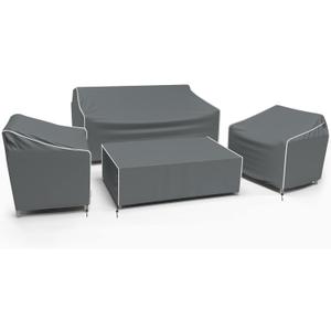 Gasadar Patio Furniture Cover 4-Piece Set, Heavy Dut 600D Outdoor Furniture Cover Waterproof for Lawn Patio Chairs, Loveseat and Coffe table, Grey (Large, Grey+white Seams)