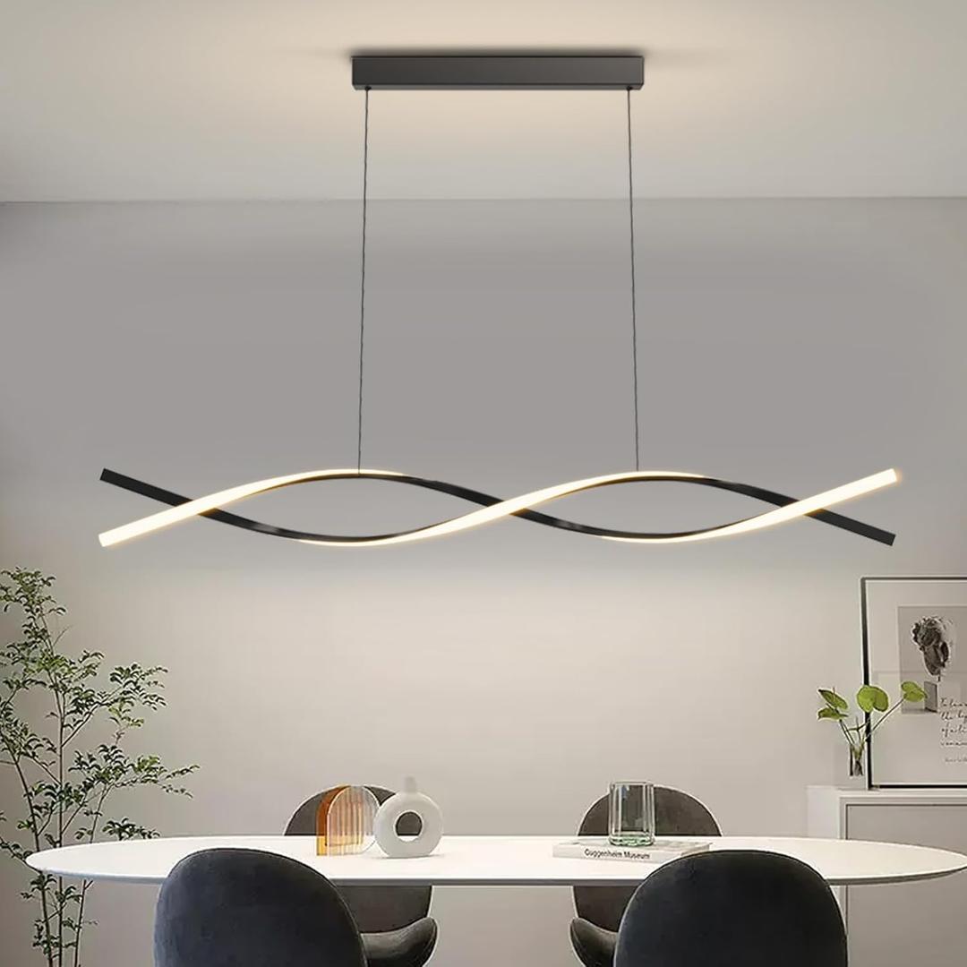 Modern Pendant Lights Fixture, 57in Aluminum LED Chandelier with Remote Control Dimmable 3000k-6000K Color Temperature, Island Lighting Lamp for Kitchen, Dining Room, Billiard Room (57 inch, B-Black)