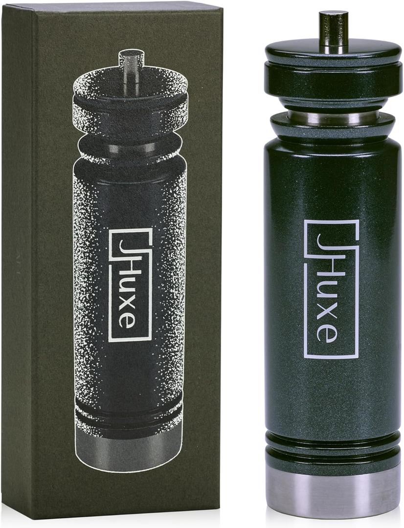 Modern Design Wood Pepper Grinder, 8 Inch Wooden Pepper Mill, Adjustable Coarseness Manual Peppermill, Innovative Starry Black Refillable Peppercorn Crusher with Steel Rotor, Gift, Personal, AE1