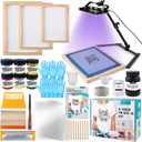 Ecoofor Screen Printing Kit  53pcs All-in-One Set with 50W UV Exposure Lamp,3 Size Wood Screen Printing Frames, 6 Colors Screen Printing Ink, 15 A4 Size Inkjet Transparency Films