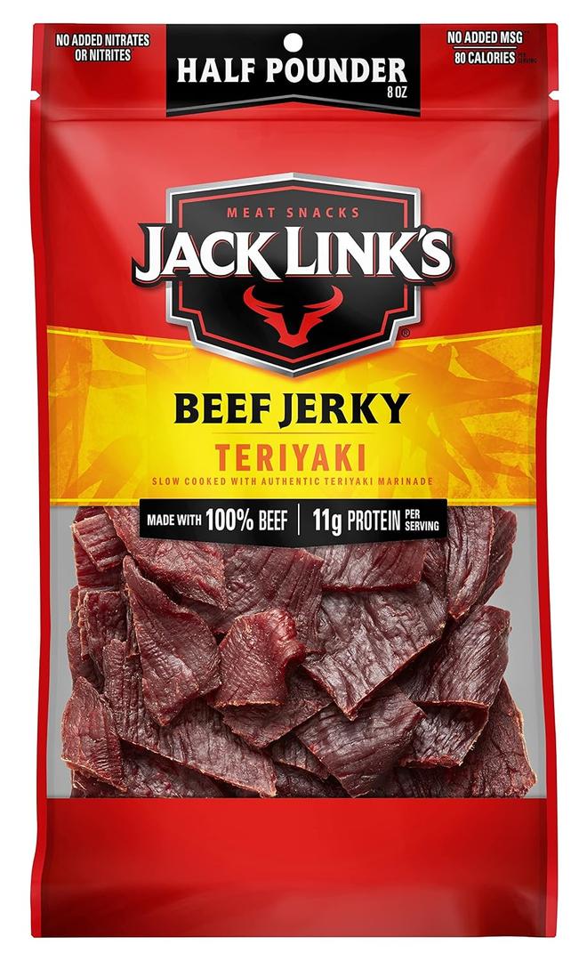 Jack Link's Beef Jerky, Teriyaki, Half Pounder Large Jerky Bag - Flavorful Meat Snack, Ready to Eat Protein Snacks with 11g of Protein per Serving, Made with 100% Beef (EXP 05/24/26)