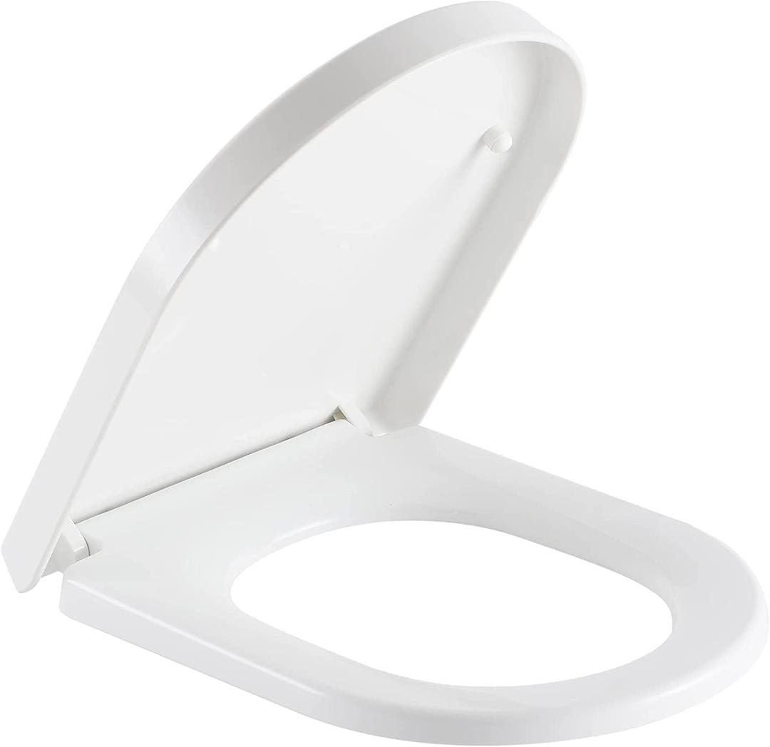 Toilet Seat D Shape Soft Close Quick Release Easy Clean Toilet Seat Replacement with Non-Slip Bumpers for Bathroom White