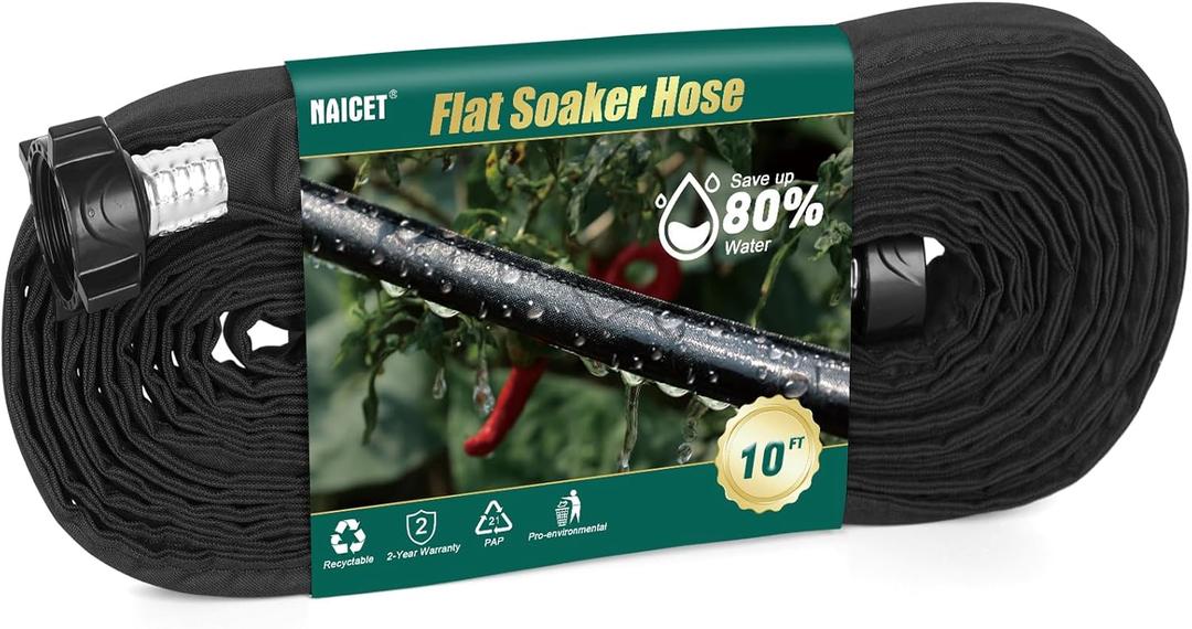 Flat Soaker Hose 10FT Lightweight and Flexible Irrigation Solution for Garden Beds, Flower Beds, and Lawns (10FT)
