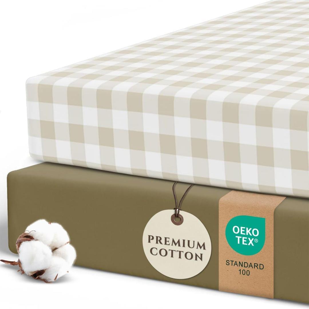 Pobibaby  2 Pack Crib Sheets for Boys, Premium Fitted Baby Boy Crib Sheets for Standard Crib Mattress  Ultra-Soft Jersey Knit, Safe and Snug, Stylish Design (Gingham Khaki)