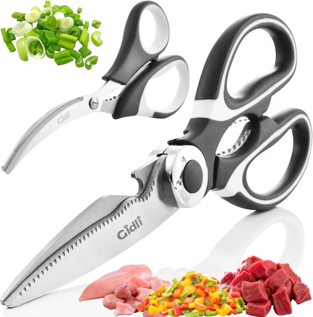 Kitchen Shears by Gidli, Includes Seafood Scissors As a Bonus - Heavy Duty Utility Stainless Steel All Purpose Ultra Sharp Scissors for Food/Cooking