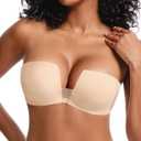 Upushall Women's Strapless Bra Push Up Padded Non Slip Underwire Plunge Bras Seamless Nude,36D (Beige)