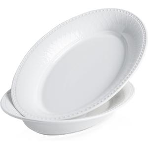 Kanwone Ceramic Large Serving Bowls, Oval Serving Platters for Entertaining, 13" Porcelain Serving Dishes for Dinner, Pasta, Salad, Turkey, Fruit, Bread, Appetizers, Microwave Safe, White, Set of 2