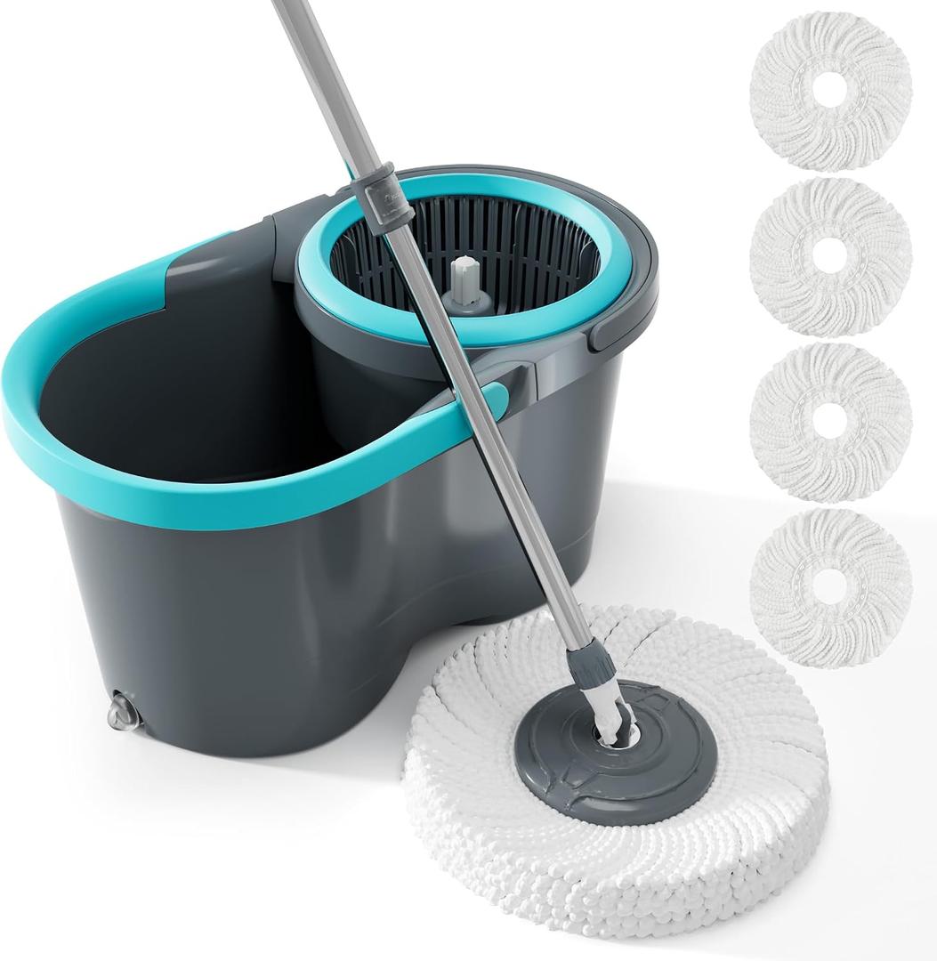 JOYMOOP Spin Mop and Bucket, 360 Mop Head & Telescopic Handle, Wet and Dry Use, 4 Reusable Microfiber Refills, Hands-Free Cleaning for Hardwood, Tile, Laminate Floors & Walls
