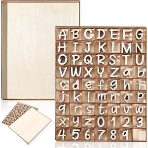 Geelin 248 Pcs 1 Inch Wooden Letters and Wooden Numbers with Rustic Storage Tray Blank Unfinished Wood Alphabet Letters for Crafts DIY Spelling Learning Education (School Chalk)