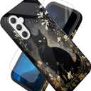 FUYOCWE for Samsung Galaxy A16 5G Phone Case,Black Cat with Gold Floral Cover,Compatible w/Magsafe,Screen Protector+Dual Layer Shell,Slim Hybrid Magnetic Soft Inner Hard Case for Galaxy A16 5G