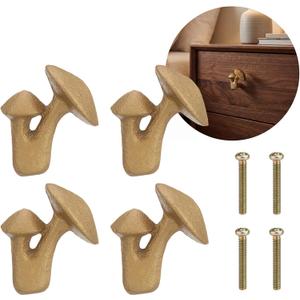 Wenqik 4 Pcs Mushroom Cabinet Knobs Vintage Retro Gold Metal Mushroom Drawer Knobs Dresser Pull Handles for Kitchen Cupboard Wardrobe Cabinet Door Decor Hardware, 1.38 x 1.73 Inch