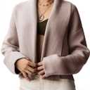Saodimallsu Womens Cropped Cardigan Open Front Shawl 2025 Fall Trendy Long Sleeve Sweater Jacket (Large, Coffee)