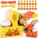 TaoBary 30 Set Thanksgiving 2 Cup Drink Carrier with Handle Portable Foldable Tray Drink Holder Yellow Orange Thanksgiving Disposable Cardboard Coffee Cup Holder with Pumpkin Maple Leaf Tag Fall Gifts