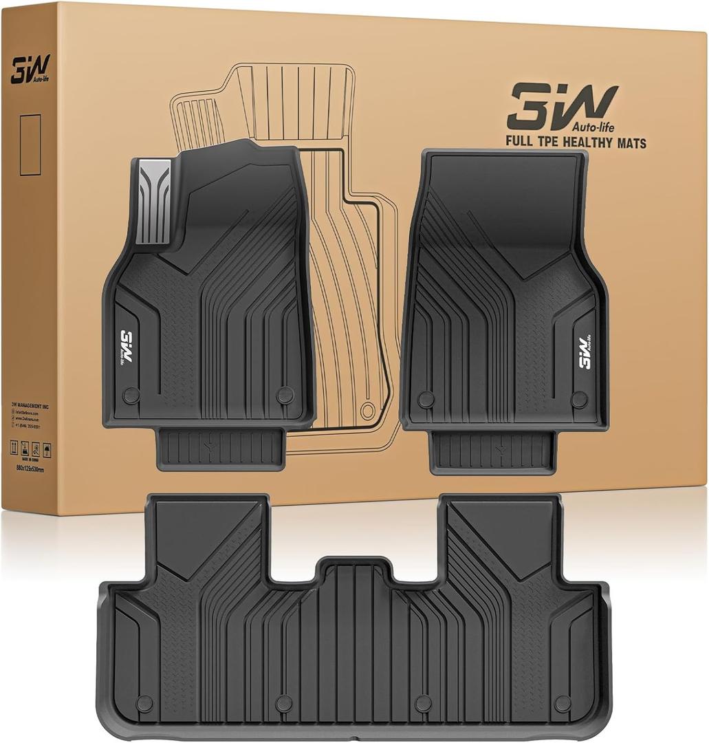 3W Floor Mats Fit for Tesla New Model Y 2025 2026 Juniper, TPE All Weather Custom Fit Floor Liner for Juniper Model Y Accessories 1st and 2nd Row Car Mats Easy Clean, Black