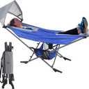 Portable Hammock with Stand, World's Best Mock ONE Hammock, Compact Folding Framed Hammock with Adjustable Sunshade Canopy for Park, Backyard, Garden, Camping, Hiking, Mountaineering, Beaches- Blue