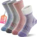 Anlisim Wool Socks, Thermal Winter Warm Thick Merino Wool Hiking Socks for Kids & Teens, 4 Pairs (XS)