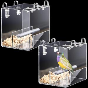 2 Pieces No Mess Bird Feeder for Cage Automatic Acrylic Bird Feeder Seed Food Catcher for Parakeet Canary Cockatiel Parrot Finch Canary 5.1 x 5.1 x 4.3 Inches