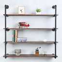 Industrial Pipe Shelving Wall Mounted,48in Rustic Metal Floating Shelves,Steampunk Real Wood Book Shelves,Wall Shelf Unit Bookshelf Hanging Wall Shelves,Farmhouse Kitchen Bar Shelving(4 Tier)