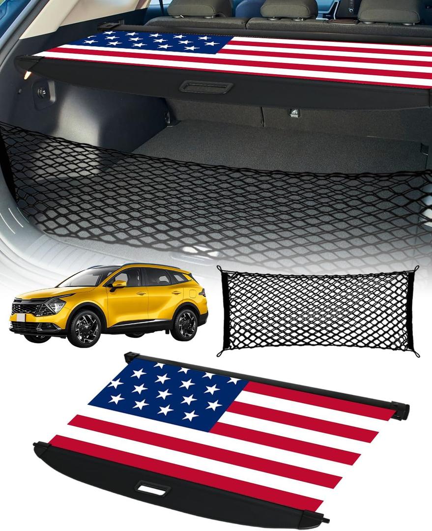 Cargo Cover for Kia Sportage 2026 - Rear Cargo Cover Privacy Retractable Rear Storage Cargo Cover Security Shield Shade for 2021-2026 Kia Sportage Accessories, Flag Print