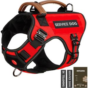 Service Dog Vest - HEYCAHVA Tactical Dog Harness Full Metal Buckles for Large Medium Dogs Reflective No Pull Dog Harnesses Vest with Leather Handle, Hook & Loop for Hiking Training (Red, XL)