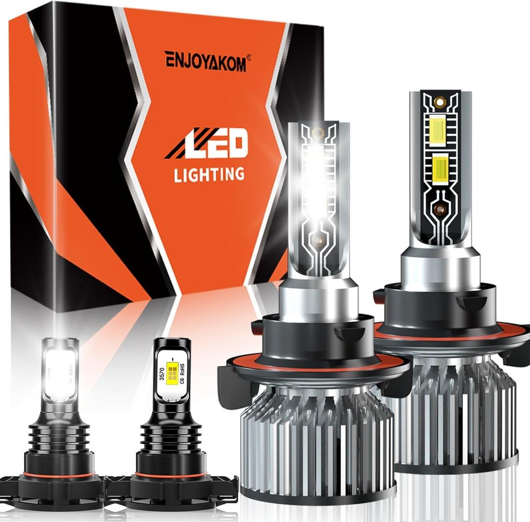 Compatible For 2007-2014 GMC Yukon High/Low Beam Fog Light Bulbs Kit, 44000LM 600% Brightness 6500K White with Cooling Fan, Plug and Play, IP68 Pack of 4