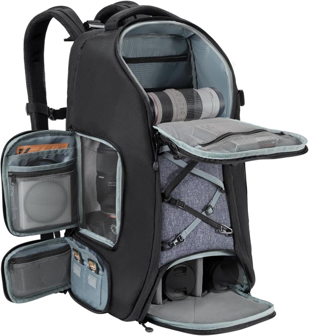 K&F CONCEPT Camera Backpack,Camera Bags for Photographers 30L Large Capacity with Raincover and 16 Inch Laptop Compartment Compatible for Canon/Nikon/Sony/DJI Mavic Drone Travel (03-black-grey)