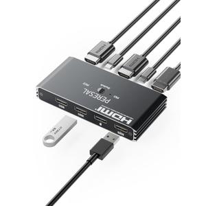 USB KVM Switch, KVM Switch 1 Monitors 2 Computers, HDMI Switch, 4K@60Hz KVM Switches for 2 Computers Sharing 1 Monitor, 4 USB Devices Such as Keyboard, Mouse, Printer, Scanner (Black)