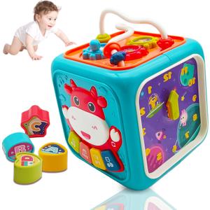 PDQROG 6 in 1 Activity Cube Toys for Baby 18M+, Montessori Educational Learning Fine Motor Skills Toys Gifts for Toddlers Boys Girls Age 2 3 (Blue)
