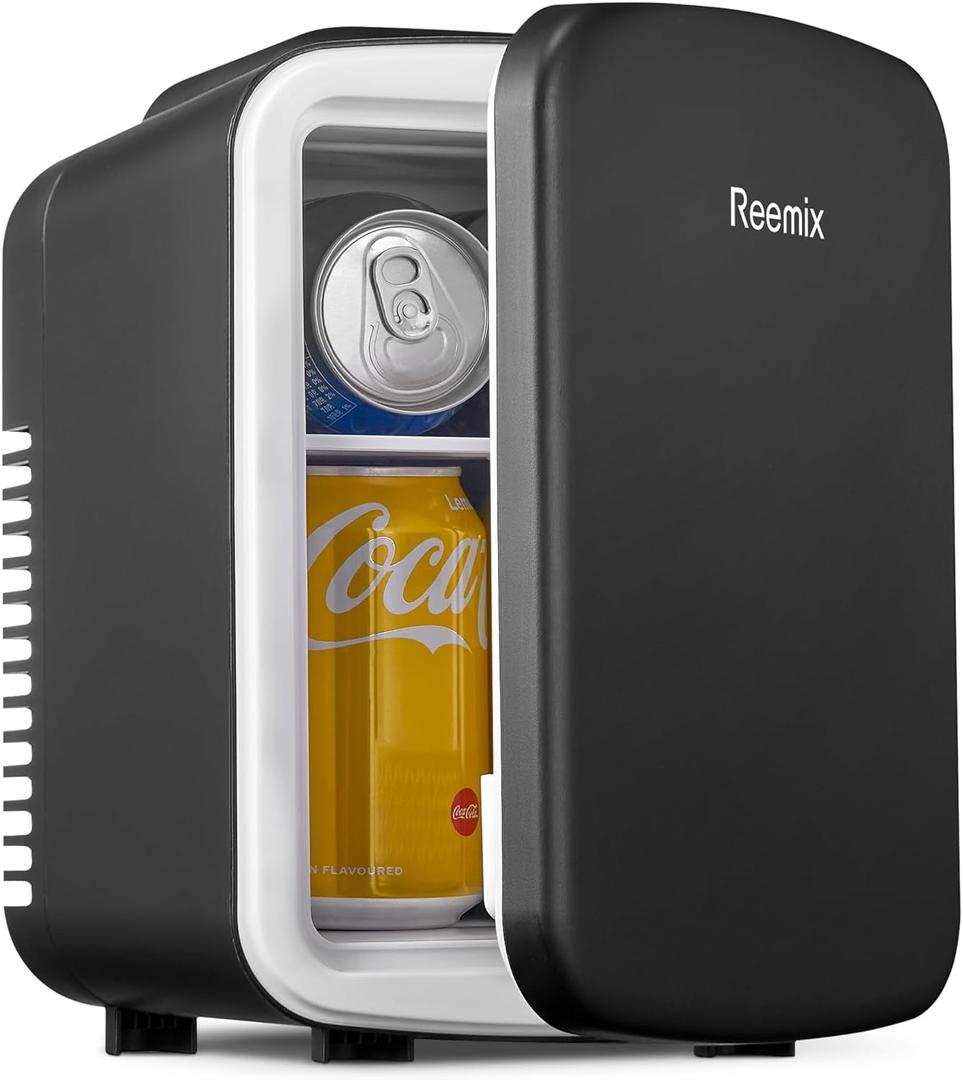 Mini nevera porttil de 3.7 litros/6 latas, refrigerador personal para cuidado de la piel, cosmticos, bebidas, alimentos, ideal para dormitorio, oficina, automvil, sin fren (negro 2)