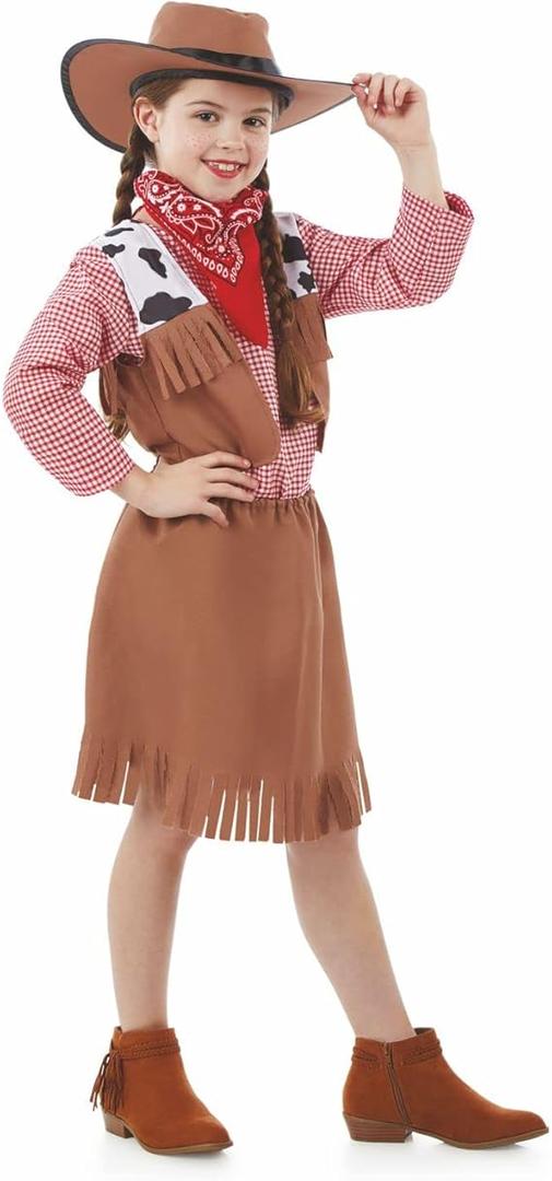 fun shack Cowgirl Outfit Kids Costume, Girls Cowgirl Dress for Parties, Western Themed Dress Up for Children, Size S