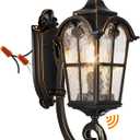 Black Roman Outdoor Light Fixture, 17.7"H Dusk to Dawn Outdoor Lighting Wall Light, Waterproof Outside Porch Light Wall Sconce, Exterior Wall Lantern Lamp with Water Glass for Garage Porch Doorway, With Sensor