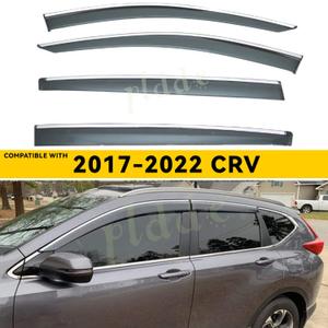 Window Visors Compatible with 2017-2022 Honda CRV CR-V Smoke Tint with Chrome Trim Outside Mount Tape On/Clip On Style PMMA Sun/Rain Guard Vent 4pcs