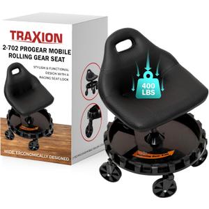 Traxion 400lb Capacity 2-702 Carbon Fiber Simulated Progear Mobile Rolling Gear Seat (Black)