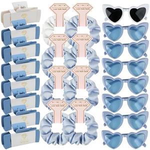 Bridesmaid Scrunchies Proposal Gifts 4.1inch square Hair Claws Bachelorette Hair Clip heart sunglasses Girls gift for Wedding Party Favors (White&Dusty Blue)