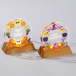 2Pcs Cute Halloween Night Light Decorations, Witch Happy Halloween &Ghost Trick or Treat Warm Light with LED Base,Spooky Indoor Desktop Decor(3.5x3.7inch)