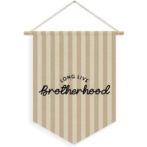 Boys Room Decor, Long Live Brotherhood Boy Nursery Linen Canvas Banner, Neutral Striped Wall Hanging Pennant Flag Banner for Boys Nursery Kids Toddler Room Bedroom Playroom Decor, 15x11in