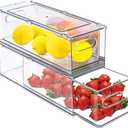 2 Pack Fridge Organizers and Storage with Pull out Drawer, Stackable Storage Drawer, Clear Refrigerator Organizers and Storage, BPA-Free for Kitchen Cabinet Pantry,13.4x 4.96 x 4.3 inch