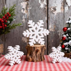 2 x Winter Decoration - 3PCS Snowflake Signs Rustic Wooden Snowflake Blocks Farmhouse Christmas Holiday Decor for Tiered Tray, Mantel and Table Centerpiece Displays