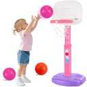 AOKESI Toddler Pink Basketball Hoop Indoor Outdoor Age 1-3, Adjustable Kids Mini Basketball Hoop Outside, Girls Basketball Goal Sport Toys for 2 3 4 5 Year Old Baby Girl Birthday Gifts